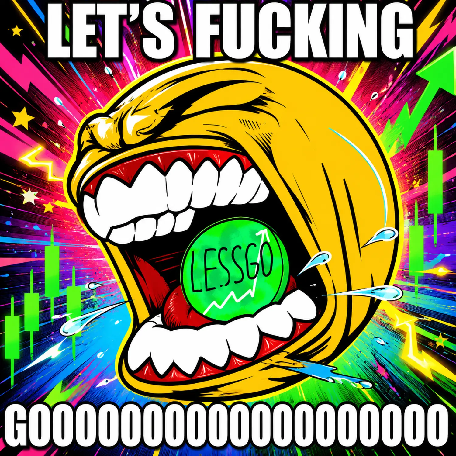 Screaming meme with the $LESSGO coin